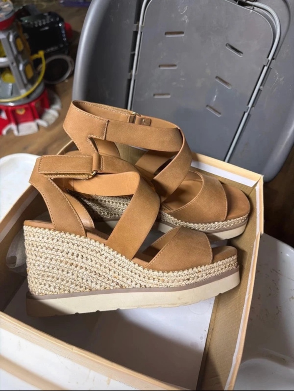 Soda Tan Crisscross Espadrille Wedge Sandals